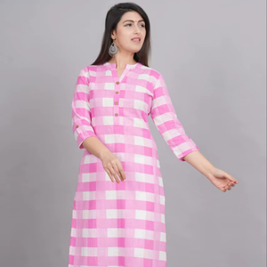 Women Floral Cotton Kurti Pajama Digital Print 3/4 Sleeve Breathable Eco-Friendly Washable Traditional Indian Ethnic Wear - Product Image 1