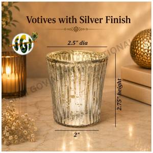 Support à bougie en verre conique avec finition argentée, 2,5 cm de diamètre x 2,75 cm de hauteur, pour décoration intérieure, réutilisable et résistant à la chaleur - Product Image 1