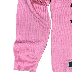 Suéter de punto acrílico para mujer y hombre, estilo universitario, con logo griego de la hermandad Alpha, ribete verde, manga larga, diseño collage, color rosa. - Product Image 5