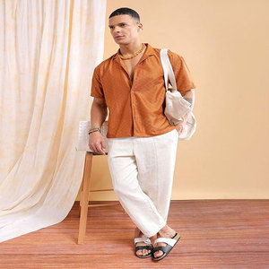 Cuello de botón para hombre, ropa de playa de manga corta, secado rápido, satén, poliéster, diseño de logotipo personalizado, sublimación, antiarrugas, transpirable - Product Image 1