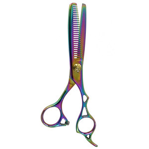 Ciseaux professionnels pour la retouche des cheveux, multicolores avec vis dorée, en acier inoxydable, ciseaux de barbier pour la retouche des cheveux, poignée confortable - Product Image 2