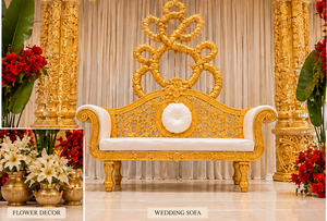 Mandap Triveni tallado en oro de gran tamaño para bodas hindúes. Compre un mandap exclusivo de estilo gujarati para grandes eventos. El último mandap para bodas. - Product Image 4