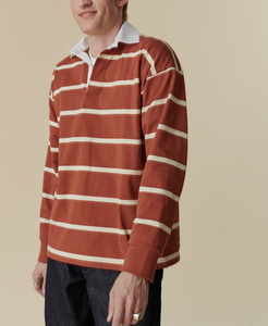 Polo de rugby pour hommes en gros – Coton/Polyester confortable, logo personnalisé, fabrication OEM, style vintage, coupe ample sportive, imprimé rayé - Product Image 5