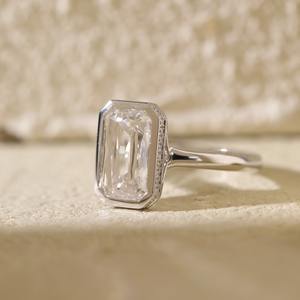 แหวนทองคำ 14K สีเหลือง 3 กะรัต ทรงคริสคัท ประดับเพชรทรงกลมแบบแล็บ พร้อมวงแหวนซ่อนรอบเพชร สำหรับผู้หญิง - Product Image 4