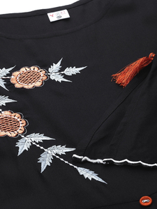 Kurta noir brodé style A-line en viscose rayonne, grande taille, col rond, manches trois quarts, tenue décontractée pour femme - Product Image 2