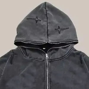 Sweat à capuche épais pour homme, délavé au soleil, en polaire, décontracté, uni, délavé à l'acide, avec rivets, pour l'hiver, de la marque Sun Faded - Product Image 3