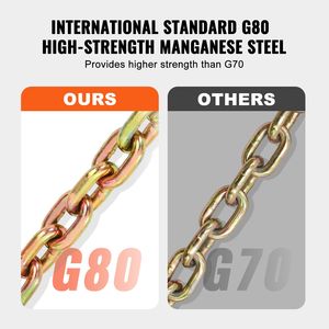 Catena di Trasporto G80 per Carichi Pesanti 5/16'' X 10.3FT con Ganci a Forcella, Capacità 4900 Libbre, Accessori per Controllo Sicuro del Carico - Product Image 3
