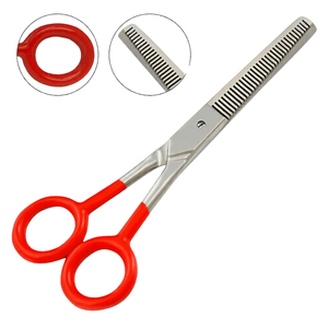 Tijeras de Entresacar para Estilistas de Peluquería y Barbería, Mango Rojo, Acero Inoxidable, Rectas y Afiladas, Profesionales - Product Image 2
