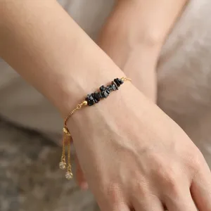 Bracelet ajustable en chaîne de pierres précieuses en éclats d'obsidienne flocon de neige naturelle, élégant, pour femme - Product Image 2