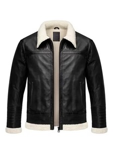 Chaqueta de Cuero con Forro de Borrego Negra para Hombre, Modelo Beverly - Product Image 1