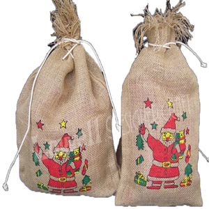 Bolsa de Yute con Cordón de Papá Noel, Logotipo Personalizado, Pequeña (20-30 cm), para Regalos, Dulces y Fiestas - Product Image 1