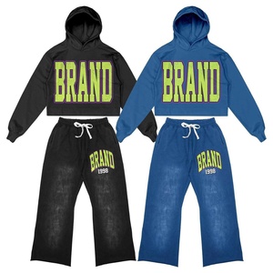 Men's New Fashion Premium Quality Distressed <b>Embroidery</b> Tracksuit Breathable and Fully Customizable Winter Hoodie Tracksuit <b>Set</b> - Product Image 1