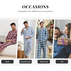 Pyjama en flanelle à carreaux, ensemble boutonné à manches longues, vêtements de nuit en coton doux pour l'hiver, pantalon long décontracté avec poche - Product Image 3