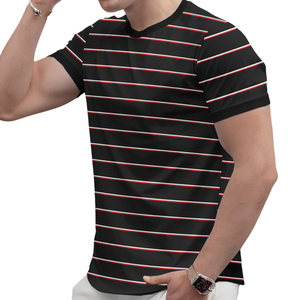 T-shirts rayés surdimensionnés personnalisés pour hommes en Spandex/Polyester 200 GSM, tricotés, à manches courtes, teints en fil, anti-boulochage, pour l'été - Product Image 4