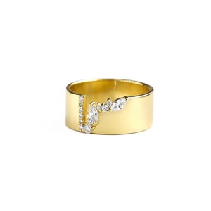 10K <b>14K</b> 18K Solid <b>Gold</b> Marquise & Round Lab Diamond Wide Cigar <b>Gold</b> Band Statement <b>Ring</b> Asymmetric Chunky Cluster Wedding Band - Product Image 2