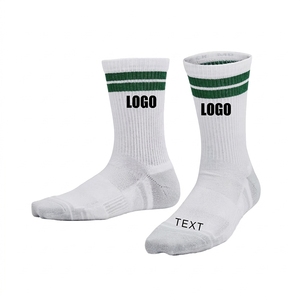White Crew <b>Socks</b> With Blue Stripes Logo Printed Breathable Cotton Basketball <b>Socks</b> For Adults Summer Style - Product Image 3