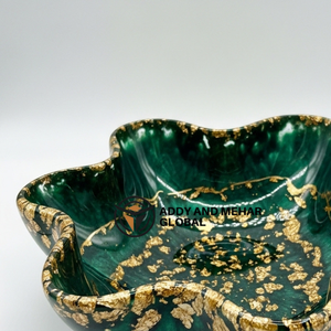 ชามเซรามิครูปดอกไม้สีเขียว ประดับด้วยทองคำเปลว สำหรับเสิร์ฟขนม ผลไม้ สลัด ภาชนะใส่อาหารสุดหรูสำหรับตกแต่งบ้าน - Product Image 3