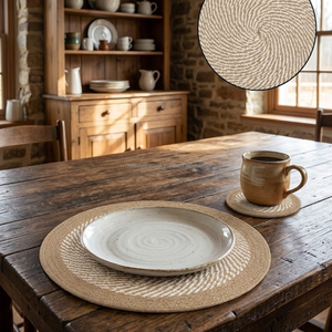 Sustainable Handmade <b>Woven</b> Placemat and <b>Coaster</b> Set Reusable Fabric Dining Table Mats Wholesale OEM - Product Image 4