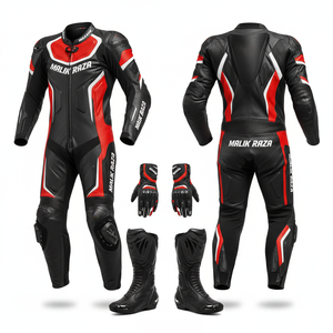 Ensemble de combinaison de moto en cuir de vachette avec gants de protection en fibre de carbone assortis et chaussures de moto tactiques - Approvisionnement direct d'usine - Product Image 1