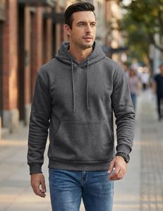 Sweat-shirt à capuche oversize pour homme, gris uni, en coton, décontracté, avec poches, pour l'automne, en molleton de coton épais personnalisé - Product Image 4
