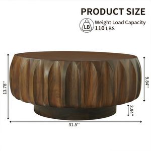 Elegante Tavolino da Caffè Rotondo in Legno Massello Intagliato con Design Scultoreo - Product Image 3