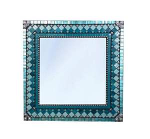 Wholesale Teal Resin Mosaic Mirror Square Wall <b>Mounted</b> Glass Tile Art Piece Indoor Home Decor Ornament Patterned Reflective - Product Image 1