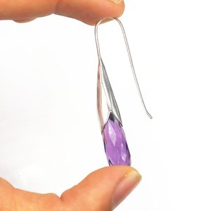 Nikhil Gems NG-033 Amethyst Quartz Teardrop <b>Earrings</b> Faceted Drop Gemstone Sterling Silver <b>Hook</b> Elegant Lightweight Dangle - Product Image 6