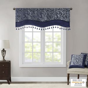 Porta finestra Jacquard Navy tascabili mantovana con perline 50x18 "tende e mantovane Navy - Product Image 3