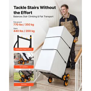 Carrello Saliscale Pieghevole per Carichi Pesanti con Capacità di 200 kg, Manico Telescopico e Sei Ruote, con 2 B - Product Image 2