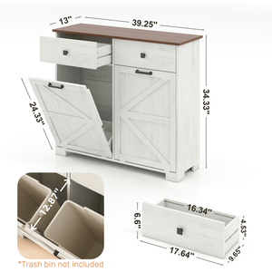 Mobiletto per rifiuti da 20 galloni autoportante con doppia anta a ribalta, stile rustico, cassetto a scomparsa per riciclaggio e stoccaggio in cucina - Product Image 5