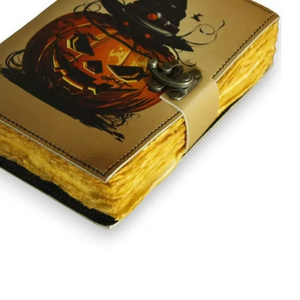 Halloween Pumpkin A5 Leather Journal Rustic Lock Handmade Spell <b>Book</b> Cute 7x5 Inch Grimoire <b>Shadows</b> Hardcover Gift - Product Image 4