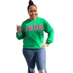 Sweat-shirt décontracté noir surdimensionné pour femme avec imprimé lettres rose et vert, col rond, manches longues, tricoté, pour l'hiver/l'automne - Product Image 3