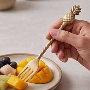 Ensemble cuillère et fourchette plaqué or avec manche en corde et pointe ananas, design moderne, vaisselle de mariage, couverts créatifs - Product Image 6