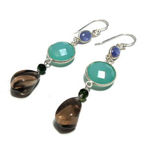 Pendientes Colgantes Ovalados de Piedra Natural Calcedonia Acuática, Cuarzo Ahumado y Tanzanita, Plata de Ley 925, Hechos a Mano, Unisex, Venta al Por Mayor - Product Image 5