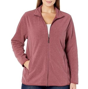 Veste en polaire bleu clair pour femme, col roulé, fermeture éclair, automne-hiver, coupe standard, veste en polaire fourrée en sherpa tricotée pour femme - Product Image 2