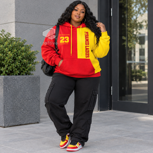 NSPDK Sorority <b>Women's</b> <b>Red</b> Gold Color Block <b>Hoodie</b> Greek Letter Embroidered Drawstring Hood Kangaroo Pocket Pullover Sweatshirt - Product Image 5