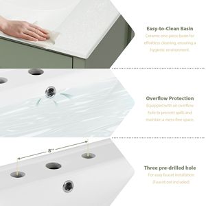 Mobile da Bagno da 30 Pollici con Lavabo in Ceramica Multifunzionale, 1 Ripiano Estraibile e Ampio Spazio di Archiviazione - Product Image 6