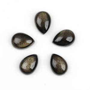 Vente en gros de cabochons en obsidienne naturelle dorée, calibrés, forme poire 10x14mm, pierres précieuses en vrac pour la fabrication de bijoux - Product Image 1