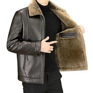 Veste en cuir pour homme avec doublure en polaire épaisse, veste de loisirs professionnelle, haut chaud, automne hiver, noir brun - Product Image 2