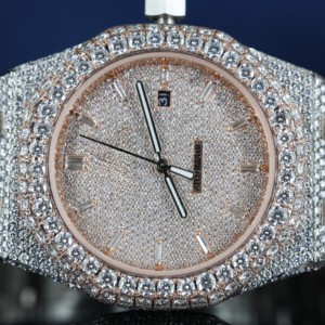 Reloj de Lujo Mecánico con Moissanita, Tono Oro Rosa y Plata, Esfera con Indicadores Totalmente Pavimentados, Estilo Hip Hop, Unisex - Product Image 3