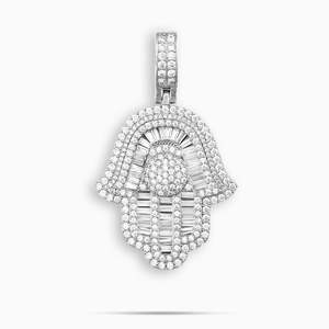 Collar con Colgante de Mano de Hamsa Estilo Hip Hop con Incrustaciones de Diamantes para Hombre, Plata de Ley 925, Cadena Tennis con Diamantes Moissanite de 6.50mm - Product Image 3