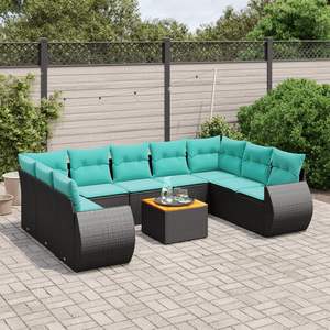 Conjunto de Sofá de Jardín de Ratán Sintético Negro con Cojines, 10 Piezas, Muebles de Exterior de Diseño Contemporáneo - Product Image 1
