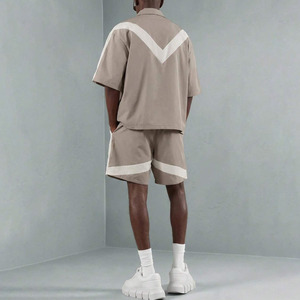 Quick-Dry Men's Summer Tech Casual Fitness Beige <b>Set</b> Short-Sleeve Zipper Jacket And Shorts <b>Set</b> Skin-Friendly Men Outerwear <b>Set</b> - Product Image 2