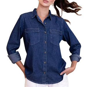 Camisas de mezclilla casuales para mujer, camisas de algodón holgadas para niñas, camisas de mezclilla personalizadas para el trabajo, en oferta - Product Image 1