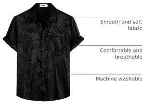 เสื้อเชิ้ตฮาวายผ้าซาตินสีดำสำหรับผู้ชาย แขนสั้น ปกคอพับได้ สไตล์ฤดูร้อน แห้งเร็ว เป็นมิตรกับสิ่งแวดล้อม เหมาะสำหรับวันหยุดฤดูใบไม้ผลิ - Product Image 6