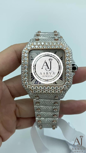 Montre en quartz glacé avec cadran carré, bracelet en cristal, montre-bracelet couleur or rose, bijoux de luxe tendance - Product Image 2