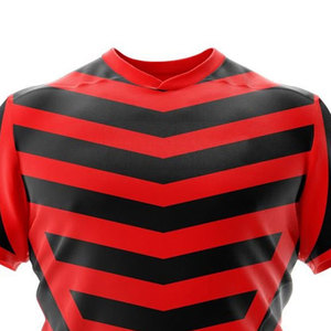 Camiseta de Fútbol a Rayas Rojas y Negras para Hombre, Cuello Redondo, Manga Corta, Absorbe la Humedad, 100% Poliéster, para Todas las Temporadas - Product Image 5