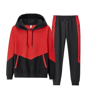 Jersey con capucha de bloque de Color para hombre, traje de chándal con capucha, Capucha con cordón, puños acanalados informales, chándal con bolsillo de canguro de 2 piezas, venta al por mayor - Product Image 1