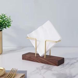 Support de serviettes en métal pour restaurant avec base en bois, présentoir de table, prix d'usine - Product Image 1