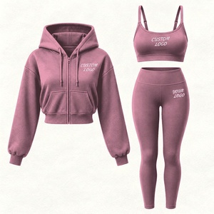 Wholesale Custom Logo Women Activewear Set Long Sleeve Sports <b>Jacket</b> Sports Bra Capri Fall Fitness Training Outfit - Product Image 1
